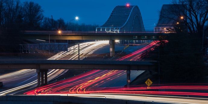 highway 2 Night highway with traffic crossing bridges
