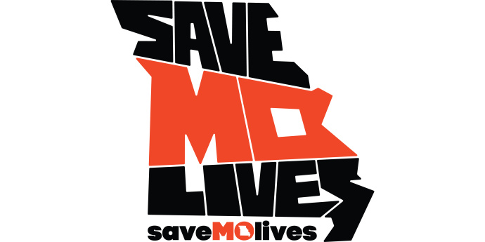 SaveMOLives logo 2025 Orange and Black Shape of Missouri version