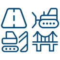 Highway Bulldozer Excavator Bridge icons blue