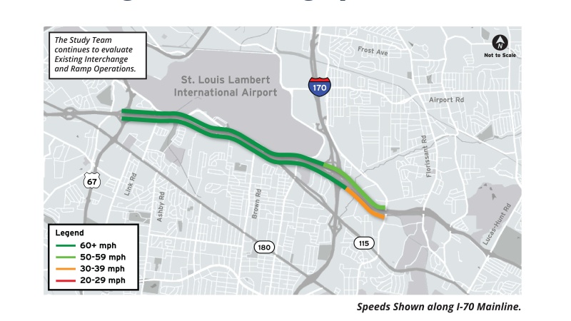 Map showing existing speeds on the east corridor in the a.m.