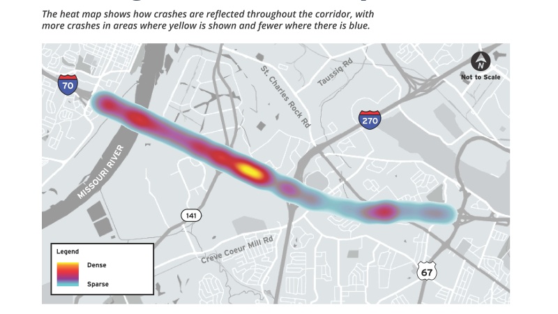 A map showing crash data on Segment 1 of the project