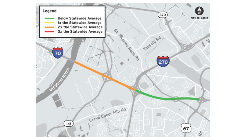 Map outlining west segment crash rates