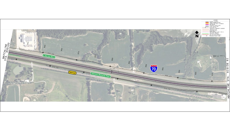 Display shows roadway plans for I-70 between mile markers 202 and 203.
