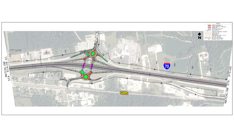 Display shows roadway plans for I-70 between mile markers 203 and 204.