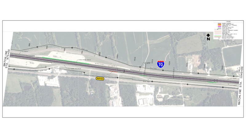 Display shows roadway plans for I-70 between mile markers 204 and 206.