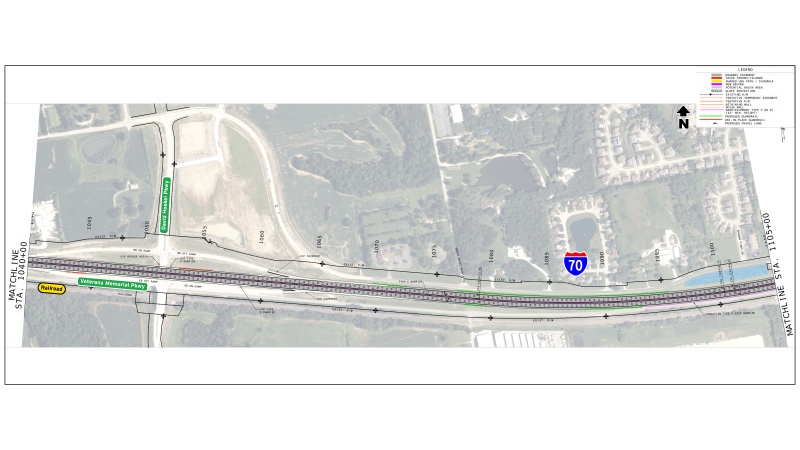 Display shows roadway plans for I-70 between mile markers 206 and 207.
