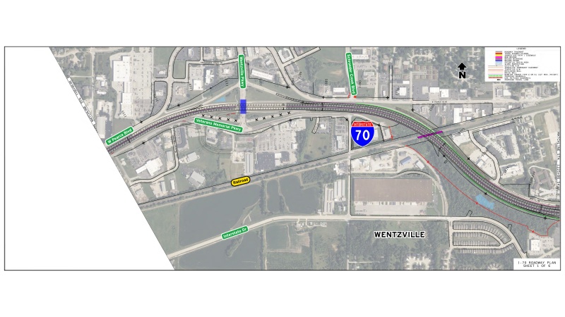Display shows roadway plans for I-70 between mile markers 208 and 209.