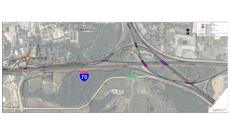 Display shows roadway plans for I-70 between mile markers 209 and 211.