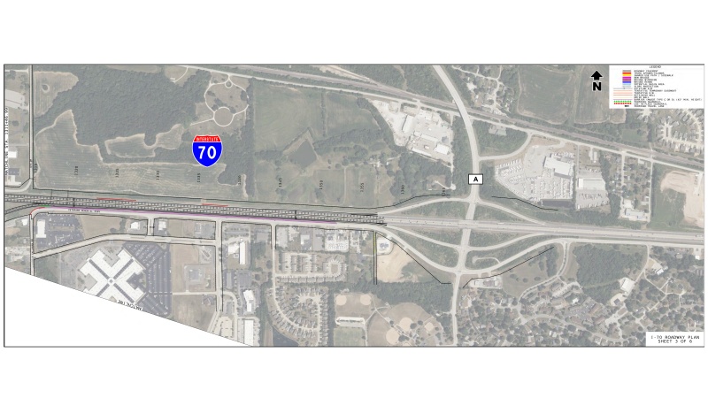 Display shows roadway plans for I-70 between mile markers 211 and 212