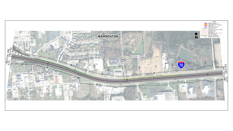 Display shows roadway plans for I-70 between mile markers 193 and 195.