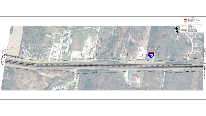 Display shows roadway plans for I-70 between mile markers 195 and 196