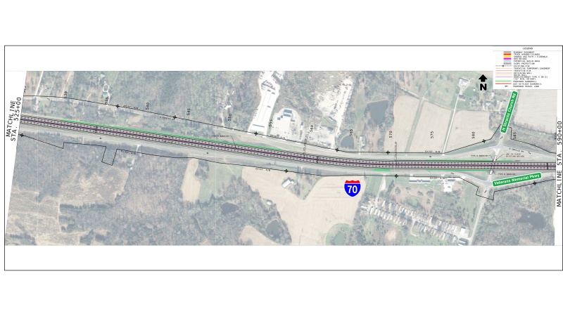 Display shows roadway plans for I-70 between mile markers 196 and 197.