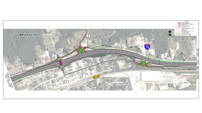 Display shows roadway plans for I-70 between mile markers 199 and 201.