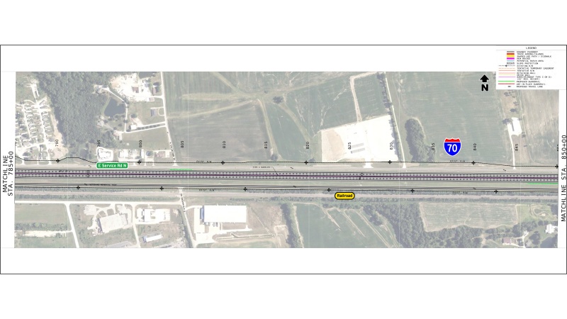 Display shows roadway plans for I-70 between mile markers 201 and 202.