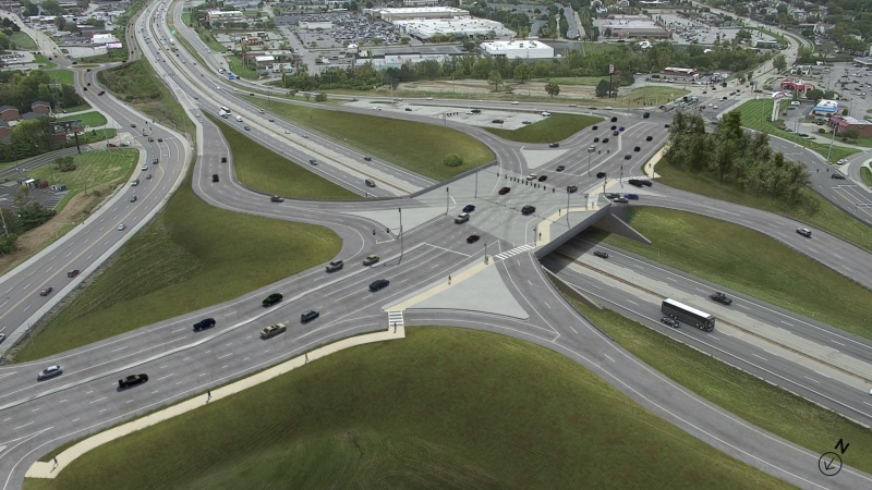 Bird's eye view of Interstate 70 and Zumbehl interchange 